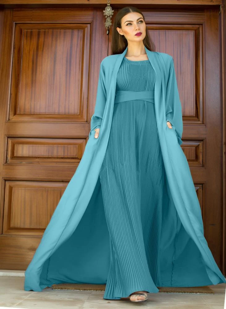 النخبة Two piece abaya style dress with inner and belt.
