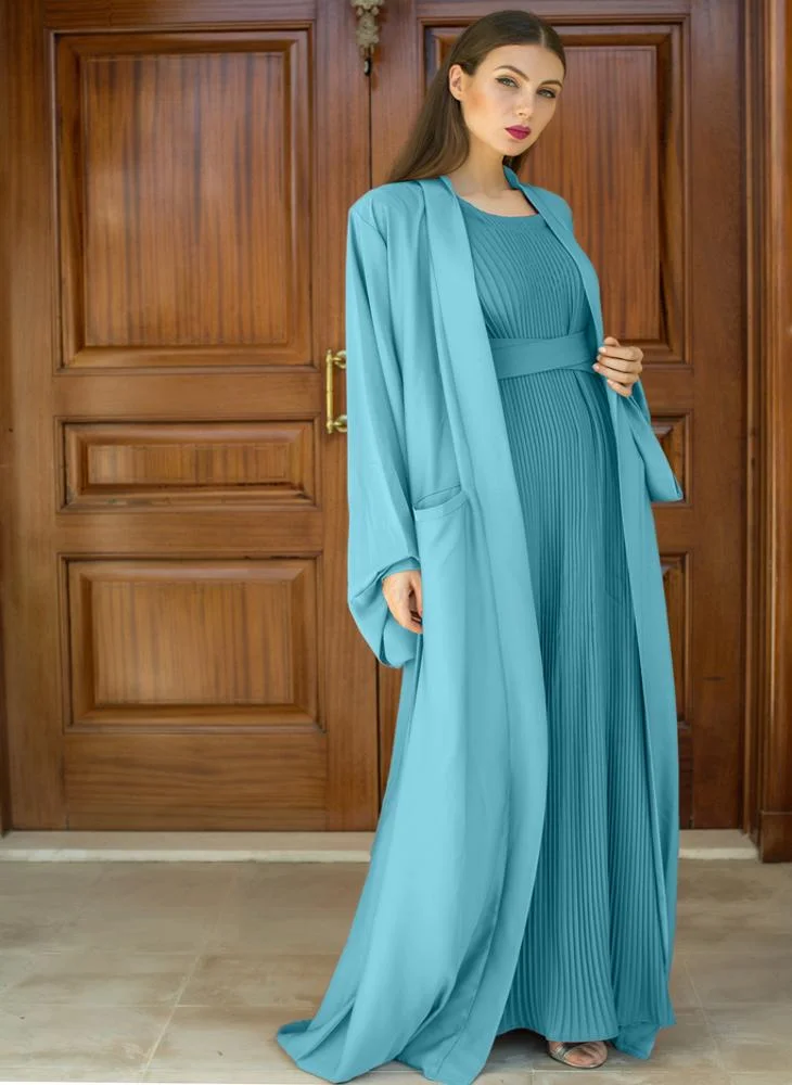 النخبة Two piece abaya style dress with inner and belt.