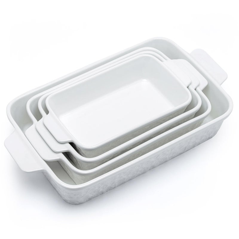 Dafuceramic Casserole Dishes for Oven, Baking Dishes, Ceramic Bakeware Sets of 4, Rectangular Baking Pan Set with Handles for Baking, Casserole, Kitchen, Wedding Gift,White - Image 1
