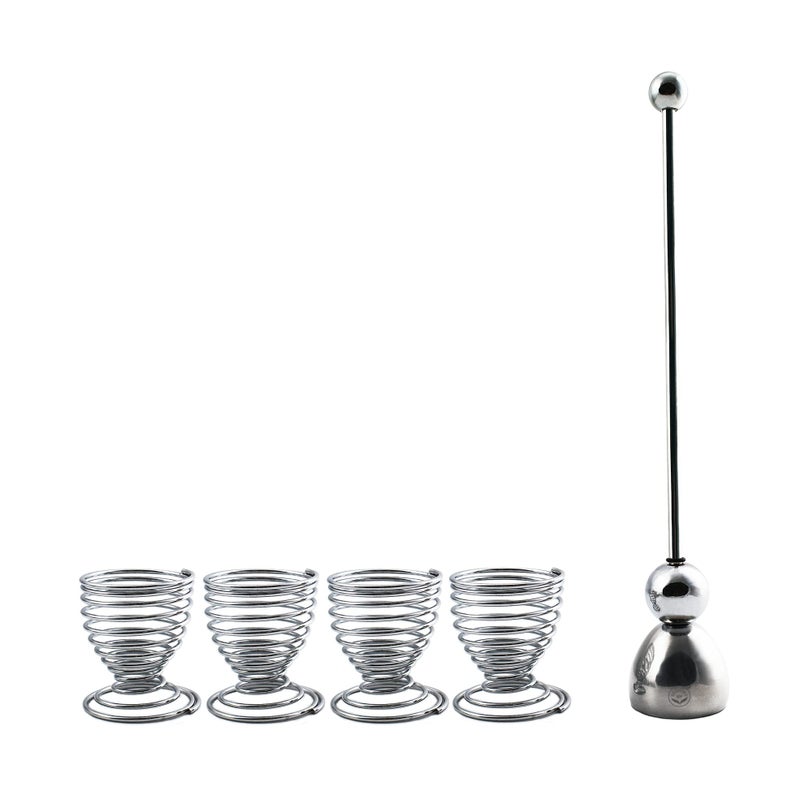 NEWLINE NY 5 PCS  4 Spring Wire Egg Cup Holders and 1 Stainless Steel Topper Opener Set