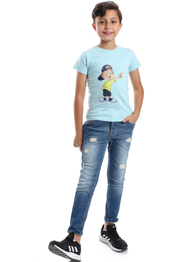 Andora Printed Pattern Short Sleeves Boys T-Shirt_Light Blue  - Image 2