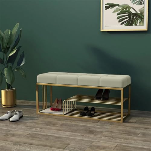 Skafa Metal End of Bed Bench-Upholstered Entry Shoe Storage with Nailhead Trim,Black Mental Frame Ottoman Bench for Bedroom Entry Window Mudroom Living Room (White) - Image 4