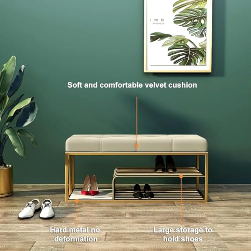 Skafa Metal End of Bed Bench-Upholstered Entry Shoe Storage with Nailhead Trim,Black Mental Frame Ottoman Bench for Bedroom Entry Window Mudroom Living Room (White) - Image 3