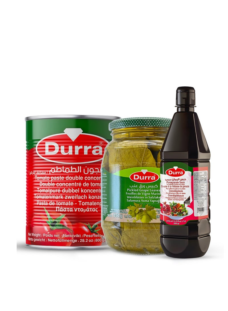 DURRA ( Pickled Grape Leaves 850grams - Tomato Paste 800grams - Pomegranate Sauce 500grams ) - Image 1