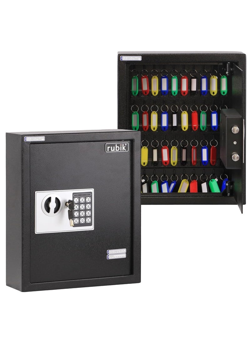 Rubik - 40-Keys Metal Storage Safe Box Cabinet with Key and Digital Pin Code Lock, Wall Mounted For Hotels Real estate Warehouse Schools Universities Business (Black, 40 Keys Capacity) - Image 1