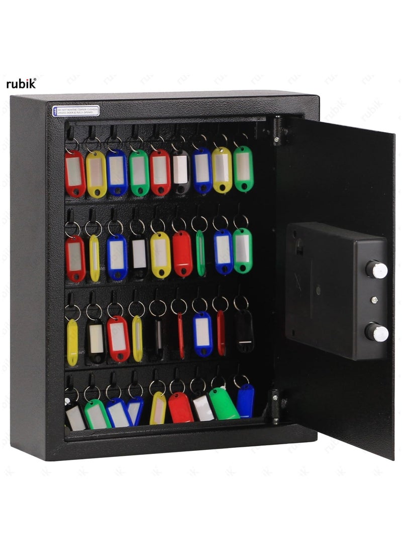 Rubik - 40-Keys Metal Storage Safe Box Cabinet with Key and Digital Pin Code Lock, Wall Mounted For Hotels Real estate Warehouse Schools Universities Business (Black, 40 Keys Capacity) - Image 1