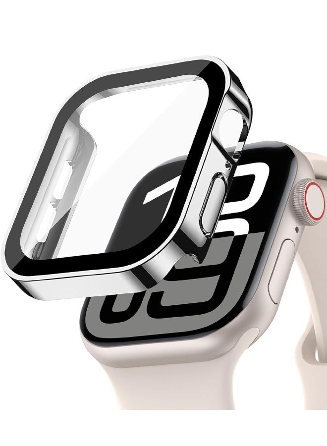 Apple Watch Series 10 46mm Hard Case with Tempered Glass Screen Protector, Unique Design Hard PC Waterproof Case Cover, Bumper Full Coverage Accessories for iWatch 10 46mm, Silver - Image 1
