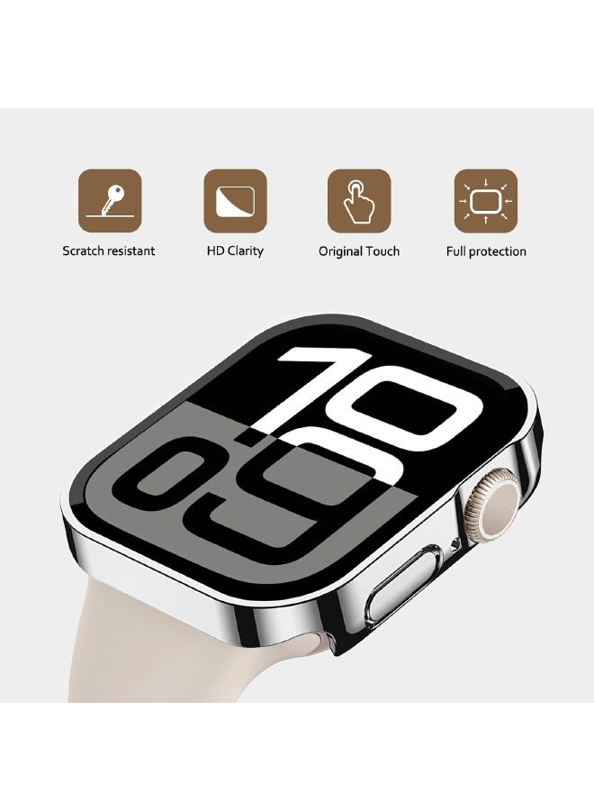 Apple Watch Series 10 46mm Hard Case with Tempered Glass Screen Protector, Unique Design Hard PC Waterproof Case Cover, Bumper Full Coverage Accessories for iWatch 10 46mm, Silver - Image 2