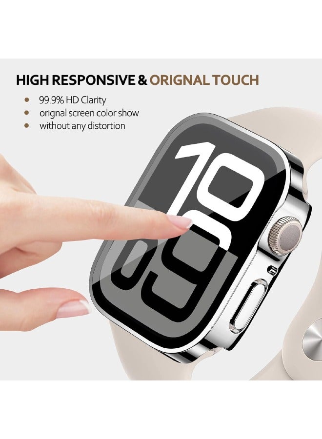 Apple Watch Series 10 46mm Hard Case with Tempered Glass Screen Protector, Unique Design Hard PC Waterproof Case Cover, Bumper Full Coverage Accessories for iWatch 10 46mm, Silver - Image 3