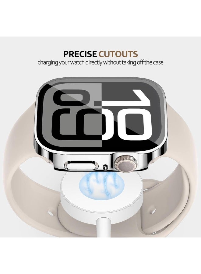 Apple Watch Series 10 46mm Hard Case with Tempered Glass Screen Protector, Unique Design Hard PC Waterproof Case Cover, Bumper Full Coverage Accessories for iWatch 10 46mm, Silver - Image 4