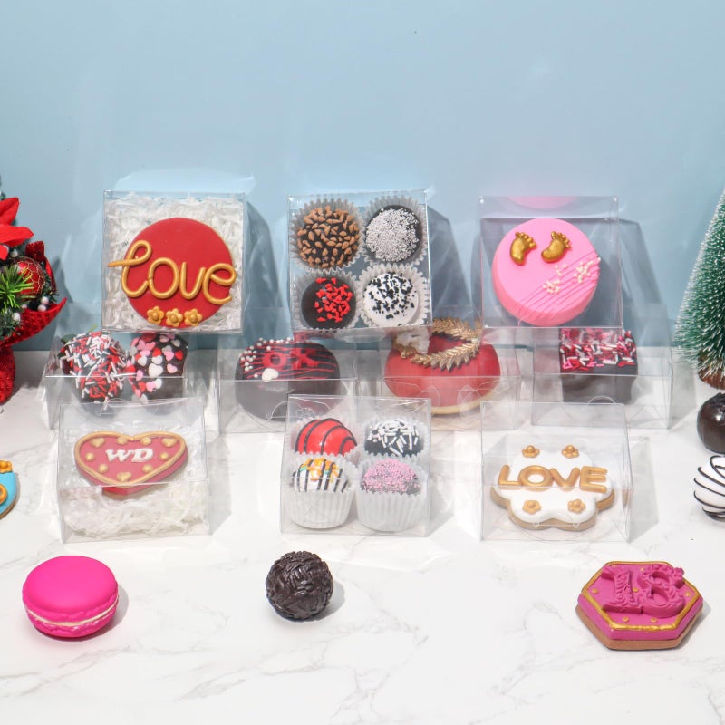 ROSPAKTEK 100pcs 4x4x2 Inch Clear Plastic Pastry Gift Boxes for Cookies, Chocolate Covered Strawberries, Truffles, Brownies & More - Image 5