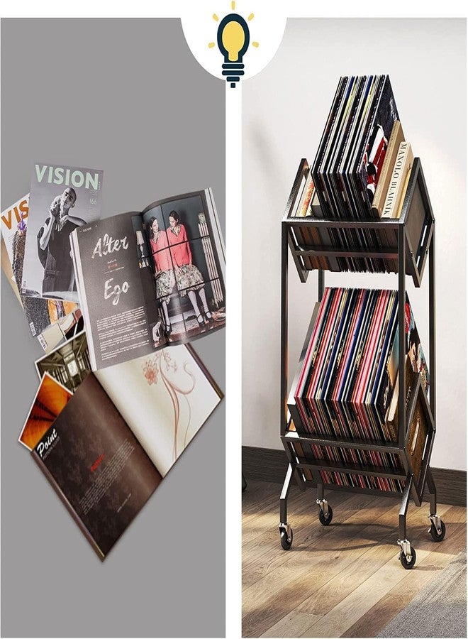 OGFC 25023 2-Tier Movable Vinyl Record Storage Rack, Vinyl Record Shelf, LP Storage Shelf, Record Holder for Albums, Large Capacity Vinyl Record Display Stand - Image 3