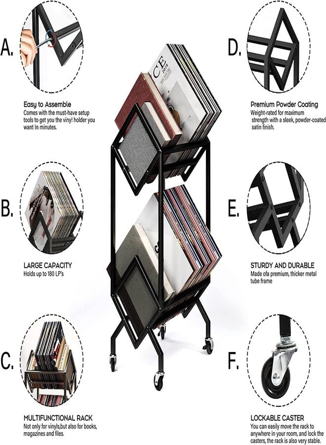 OGFC 25023 2-Tier Movable Vinyl Record Storage Rack, Vinyl Record Shelf, LP Storage Shelf, Record Holder for Albums, Large Capacity Vinyl Record Display Stand - Image 5