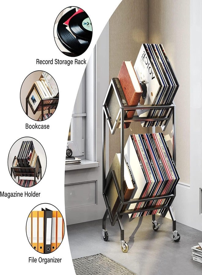 OGFC 25023 2-Tier Movable Vinyl Record Storage Rack, Vinyl Record Shelf, LP Storage Shelf, Record Holder for Albums, Large Capacity Vinyl Record Display Stand - Image 4