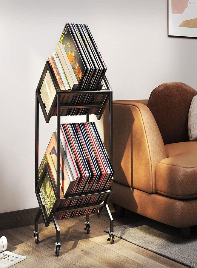 OGFC 25023 2-Tier Movable Vinyl Record Storage Rack, Vinyl Record Shelf, LP Storage Shelf, Record Holder for Albums, Large Capacity Vinyl Record Display Stand - Image 1