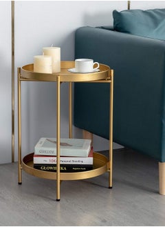 Roman Gifts 2 Piece set of 2-Tier Metal Side Table with Removable Tray,Small Tables for Living Room/Nightstand, Round Folding Table,  - Image 4