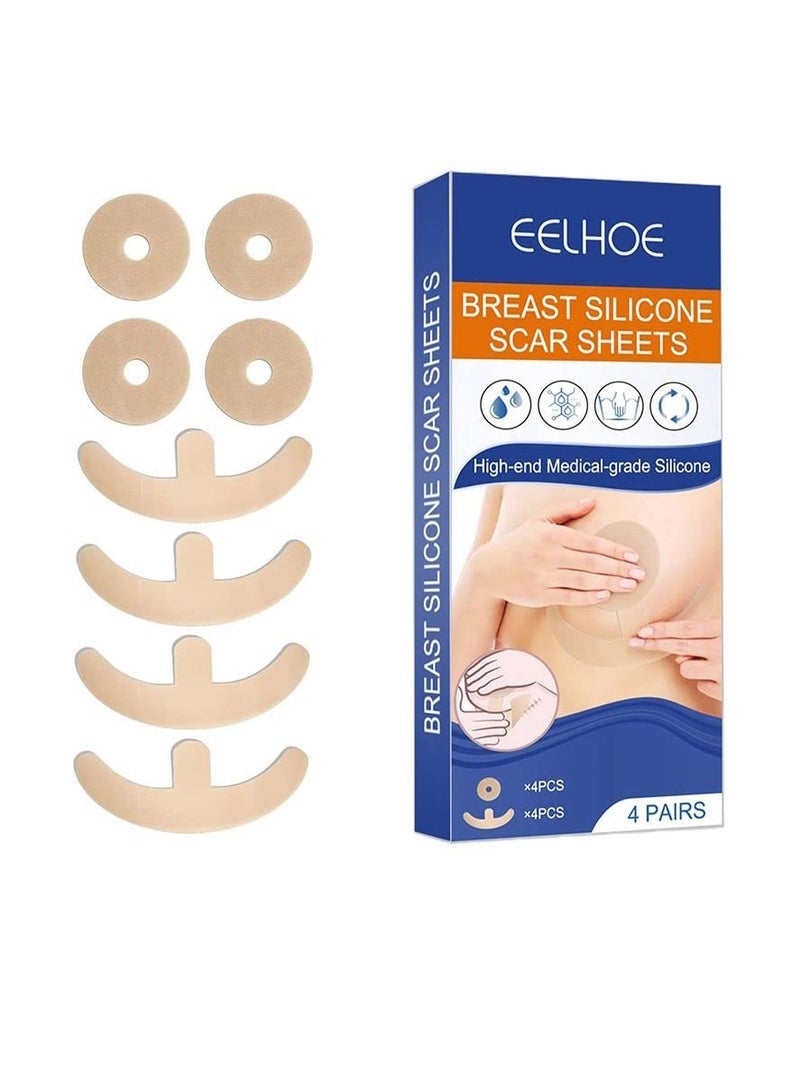 KASTWAVE Silicone Scar Sheets, Reusable Washable Silicone Scar Tape, Surgery Scars Removal Treatment, Medical Grade Silicone Scar Sheets for Breast, 4 Areola Soft Strips & 4 Anchor Sheets Care Patch - Image 1