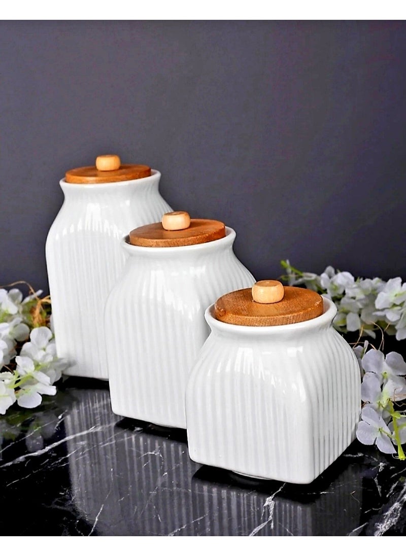 Kitchen Pembelia 3-Piece Porcelain Tea Sugar Coffee Jar Storage SET 1000ML, 750ML, 500ML  - Image 2