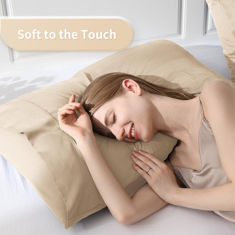 Parkdeny King Pillowcases  Cooling Viscose from Bamboo Pillow Covers with Envelope Closure  Soft Moisture-Wicking for Hot Sleepers  Hair and Skin-Friendly  Light Khaki  2 Pack - Image 3