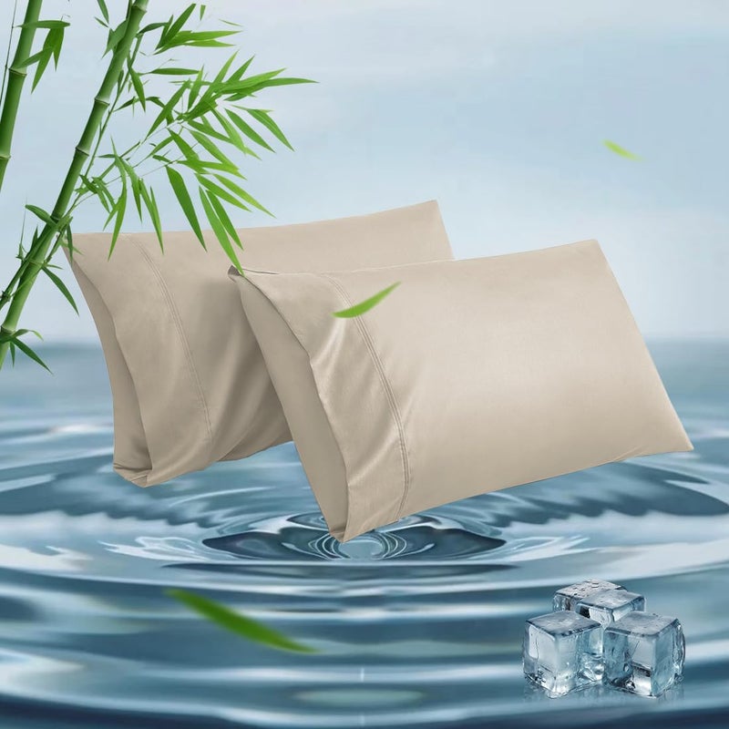 Parkdeny King Pillowcases  Cooling Viscose from Bamboo Pillow Covers with Envelope Closure  Soft Moisture-Wicking for Hot Sleepers  Hair and Skin-Friendly  Light Khaki  2 Pack - Image 1