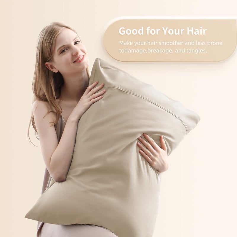Parkdeny King Pillowcases  Cooling Viscose from Bamboo Pillow Covers with Envelope Closure  Soft Moisture-Wicking for Hot Sleepers  Hair and Skin-Friendly  Light Khaki  2 Pack - Image 2