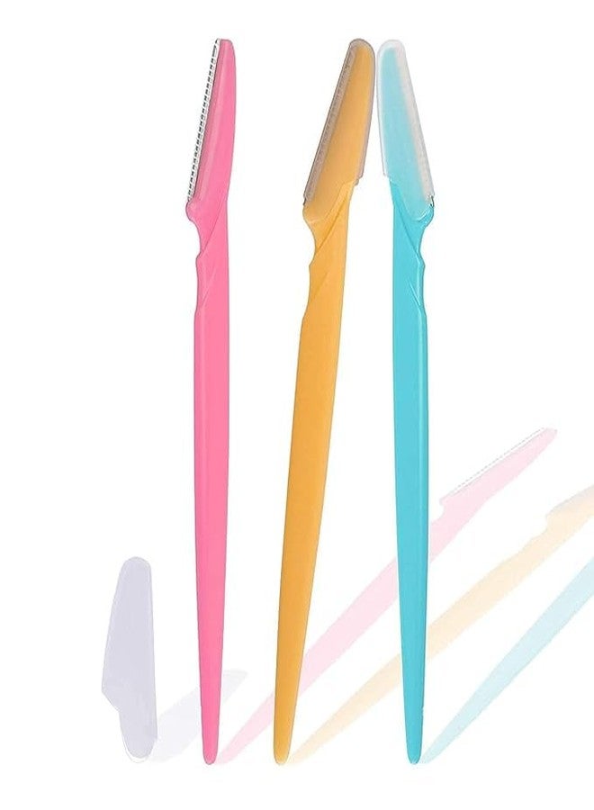SMART VILLA TRADERS Professional Beauty Series Facial Hair Trimming Razors, Turquoise Pink Yellow, Stainless Steel, Waterproof, Precision Grooming Set for Dermaplaning, Eyebrow Shaping, 3 Pack (Pack 1 (3 Pcs)) - Image 1