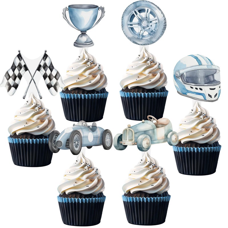 HaPiBiDesign 36 Pcs Race Car Cupcake Toppers Perfect for Race Car Birthday Cupcake Toppers Baby Shower and Cake Decor - Image 3