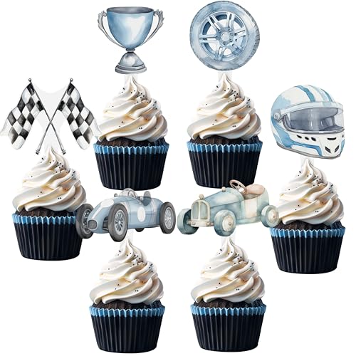 HaPiBiDesign 36 Pcs Race Car Cupcake Toppers Perfect for Race Car Birthday Cupcake Toppers Baby Shower and Cake Decor - Image 1