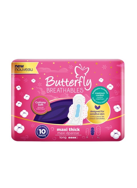 Butterfly Breathables Maxi Thick Cottony Sanitary Pads Long - Count 10