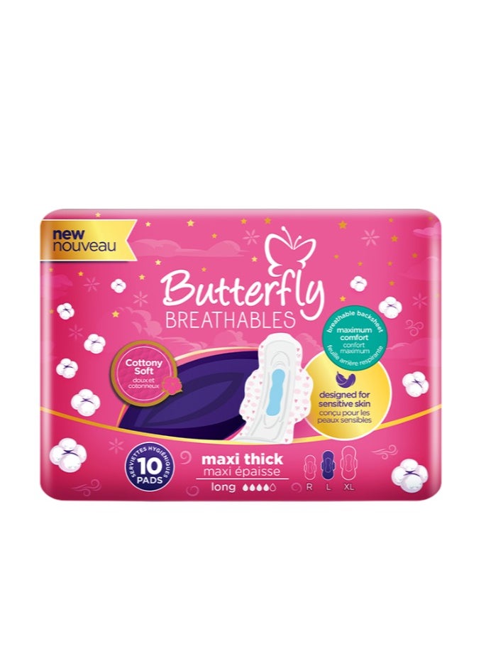 BUTTERFLY Butterfly Breathables Maxi Thick Cottony Sanitary Pads Long - Count 10  - Image 1