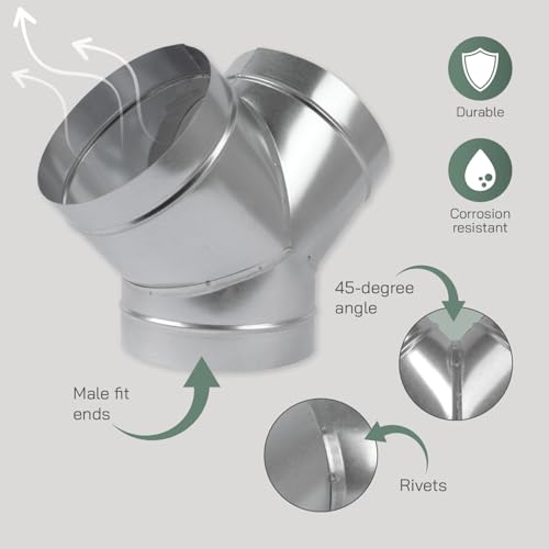 Vent Systems 8'' Inch - Y Shape Duct Connector - 3 Way Hose Adapter - Splitter For Hose - Y-shape Round Pipe Connector - Extractor Fan - Duct Hose Dryer Vent Y Connector - 8 Inch 3 Way Fitting - Image 4