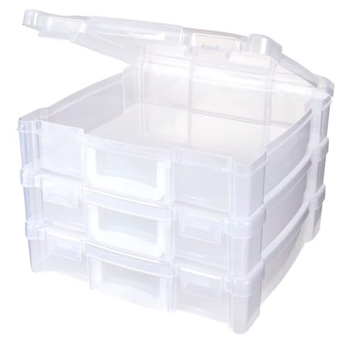ArtBin 6913ZZ 12" x 12" Portable Art & Craft Organizer with Handle 3-Pack, [3] Plastic Storage Cases, Clear - Image 1