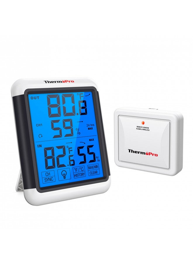 ThermoPro TP65 Indoor Outdoor Thermometer Digital Wireless Hygrometer Temperature Humidity Monitor with Jumbo Touchscreen and Backlight Humidity Gauge,LCD - Image 1