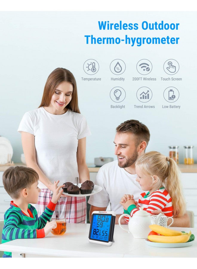 ThermoPro TP65 Indoor Outdoor Thermometer Digital Wireless Hygrometer Temperature Humidity Monitor with Jumbo Touchscreen and Backlight Humidity Gauge,LCD - Image 2