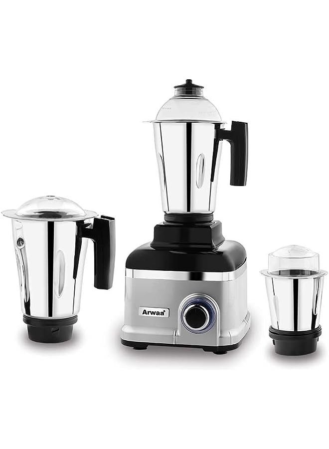 arwaa Professional Pro 750W Silver With Coating Body,3-In-1 Mixer Grinder With Ss Jars & Blades,3 Speed Copper Winding Motor Dry & Wet Fine Grinding Mixing Juicing–2Yr Warranty(Made In Uae) - Image 1