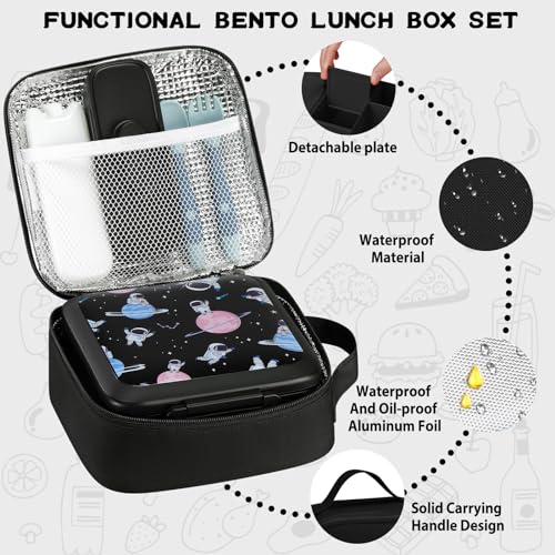 JXXM Bento Lunch Box for Kids With 8oz Soup Thermo,Leak-proof Lunch Containers with 5 Compartment,Thermo Food Jar and Lunch Bag, Food Containers for School (A-Black(Circumnavigate Space)) - Image 3