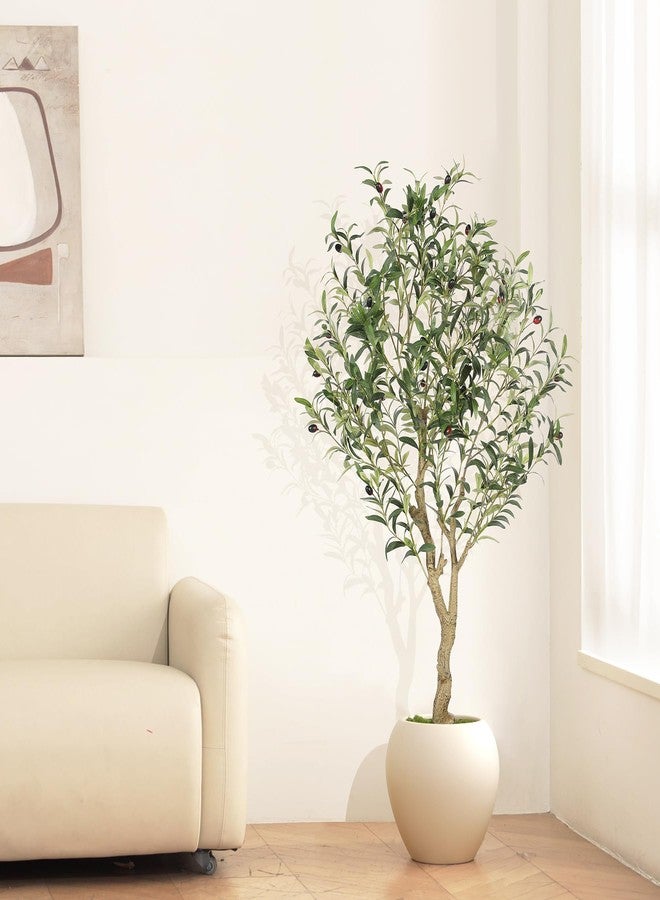 LYERSE 4ft Olive Tree - Olive Trees Artificial Indoor - Faux Olive Tree 4ft with Large Olive Branches and Lifelike Fruits - Fake Olive Tree for Modern Home Office House Living Room Decor - Image 4