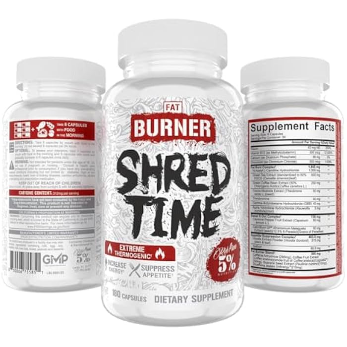 5% Nutrition 5% تغذية شريد تايم حارق الدهون | شاي أخضر، حبوب قهوة، فلفل حار، ثيوبرومين، جي بي بي | كبح الشهية | 30 حصة (180 كبسولة) - Image 5