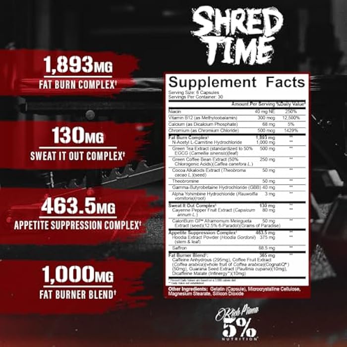 5% Nutrition 5% تغذية شريد تايم حارق الدهون | شاي أخضر، حبوب قهوة، فلفل حار، ثيوبرومين، جي بي بي | كبح الشهية | 30 حصة (180 كبسولة) - Image 2