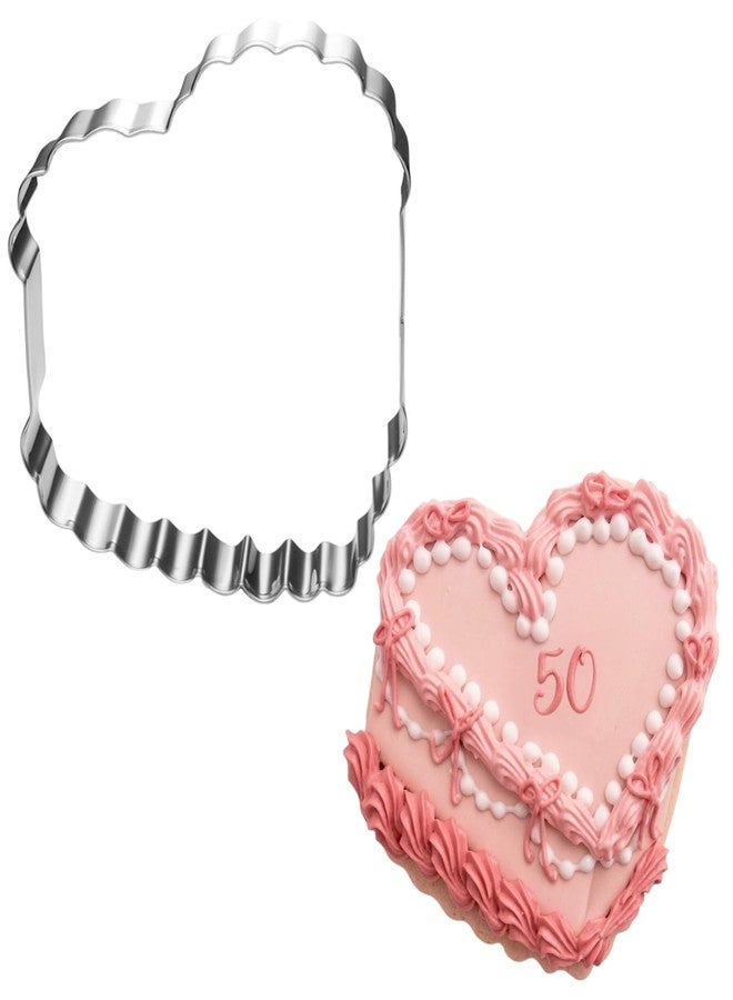 Auktosmn Vintage Heart Cake Cookie Cutter - 3.7 Inch - Stainless Steel - Dishwasher Safe - Perfect for Baby Shower, Birthday, Wedding, and Holiday Cookies - Image 1