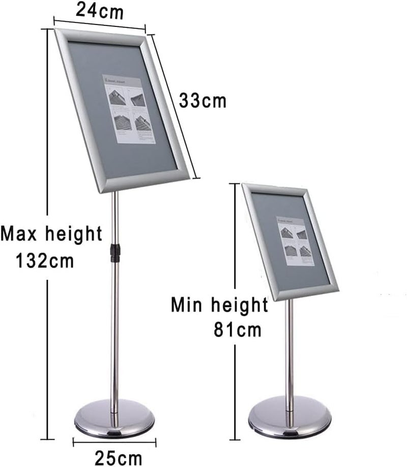 DURKU A4 Poster Stand Floor Display Holder - Snap Frame Aluminum Sign Holder, Angle & Height Adjustable Telescoping Notice Stand for Wedding/Business Activities (Silver-A4) - Image 2