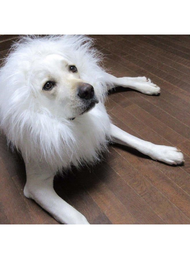Vivifying Lion Mane Costume, Adjustable Pet Lion Mane Wig with Ears for Medium and Large Dog (White) - Image 2