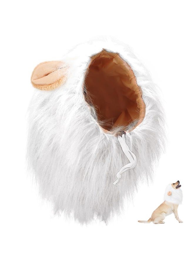 Vivifying Lion Mane Costume, Adjustable Pet Lion Mane Wig with Ears for Medium and Large Dog (White) - Image 1
