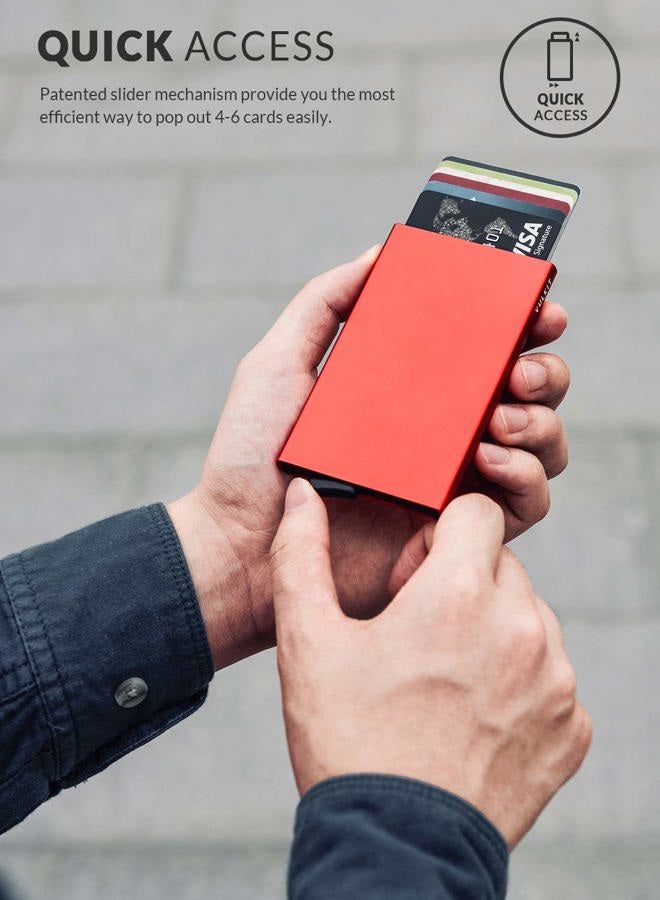 VULKIT Pop Up Wallet, Slim Minimalist Credit Card Holder For Men and Women RFID Blocking Mini Metal Case Red - Image 2