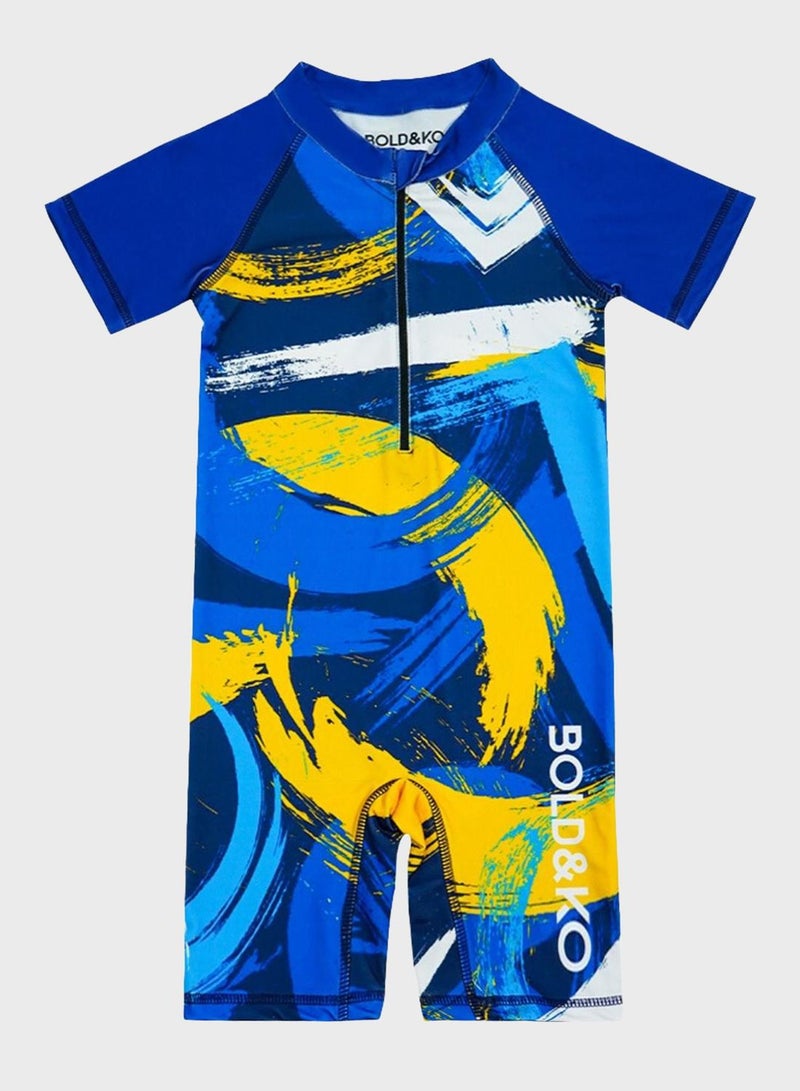 BOLD&KO Kids Abstract Print Rashguard Swimsuit - Image 1