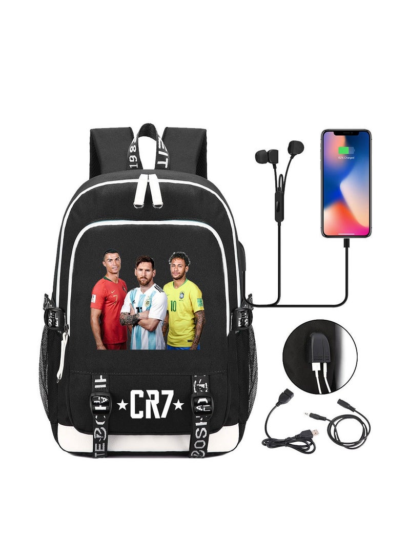 general Football star Cristiano Ronaldo casual backpack for kids, school bag for elementary school boys with USB charging port, handbag backpack for girls, boys, teenagers - Image 1
