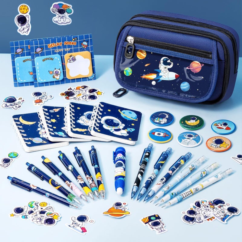 Fimibuke Kids Backpack for School Boys, 30PCS Space Toddler School Supplies Stationery Set with Bookbag Pencil Case Pins Gel Pens Pencils Notebooks Easter Gifts for Kindergarten Elementary Student - Image 3