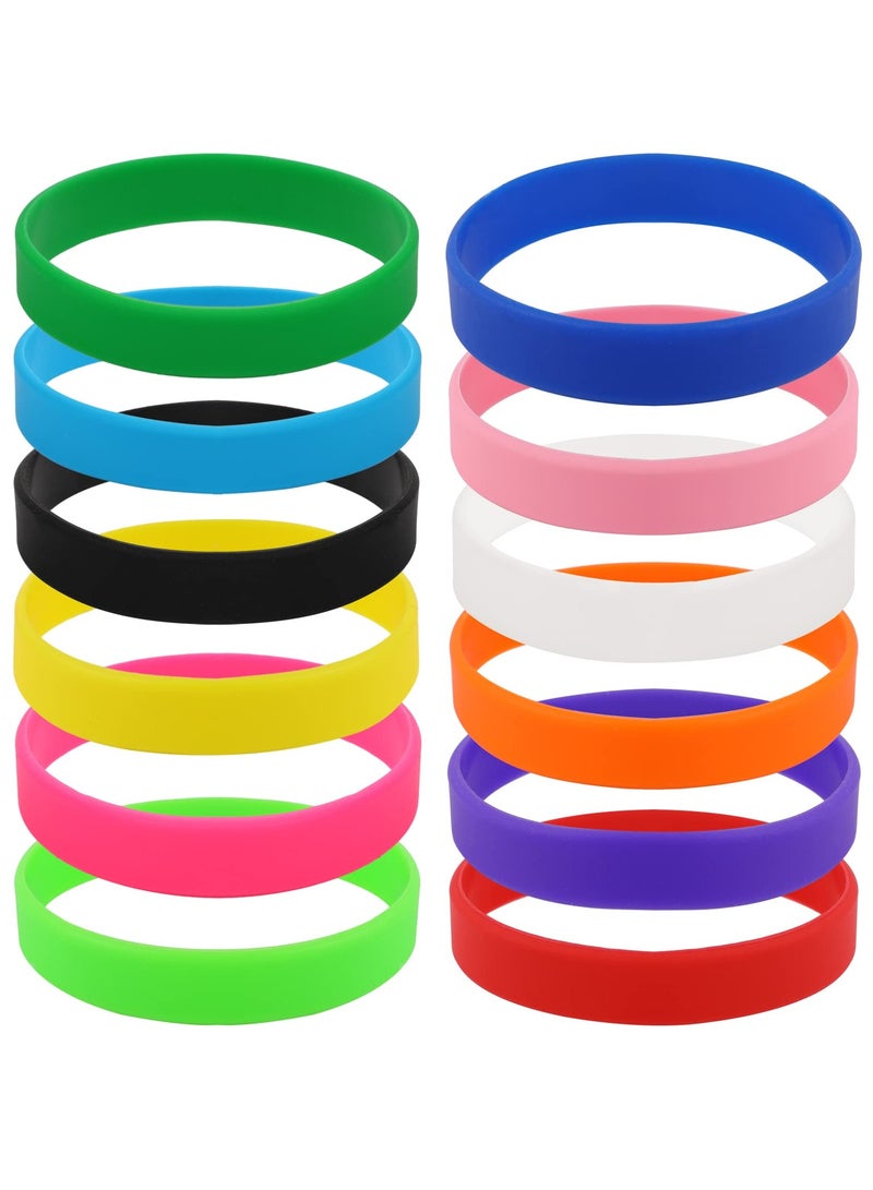 SUNSAR 12 Pack Rubber Bracelets Silicone Wrist Bands, Assorted Color Rubber Band Bracelet Kit Rubber Wristbands Stretch Silicone Bracelets for Sports Game Party Favors Cup Markers for Women Men - Image 1