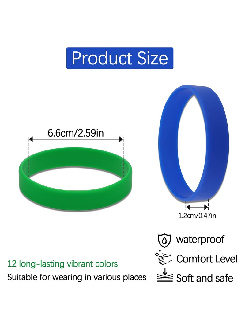 SUNSAR 12 Pack Rubber Bracelets Silicone Wrist Bands, Assorted Color Rubber Band Bracelet Kit Rubber Wristbands Stretch Silicone Bracelets for Sports Game Party Favors Cup Markers for Women Men - Image 2