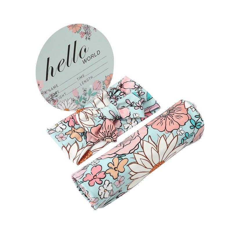 جالا بلومر Newborn Receiving Blanket Headband Set Baby Flower Swaddle (Blue Glass) - Image 4